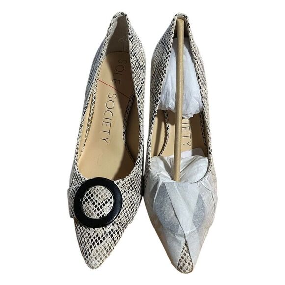 Sole Society Ronya Pump Leather Brown Snake Print Pointed Toe Heel Women’s Sz 6M - Picture 6 of 8